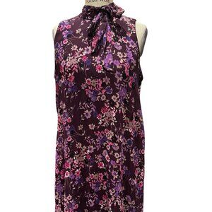 Calvin Klein Floral-Print Tie-Neck Shift Dress Size Medium – Sleeveless Elegant